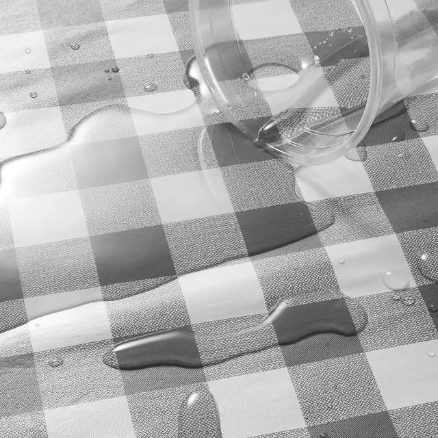 Alt view image 4 of 6 - Lann's Linens 72'' x 30'' Vinyl Tablecloth with Flannel Backing, Gray Checkered - Fitted Waterproof Table Cover for Indoor / Outdoor Use