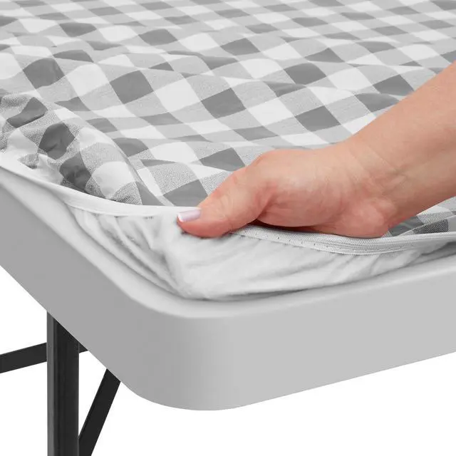 Alt view image 5 of 6 - Lann's Linens 72'' x 30'' Vinyl Tablecloth with Flannel Backing, Gray Checkered - Fitted Waterproof Table Cover for Indoor / Outdoor Use