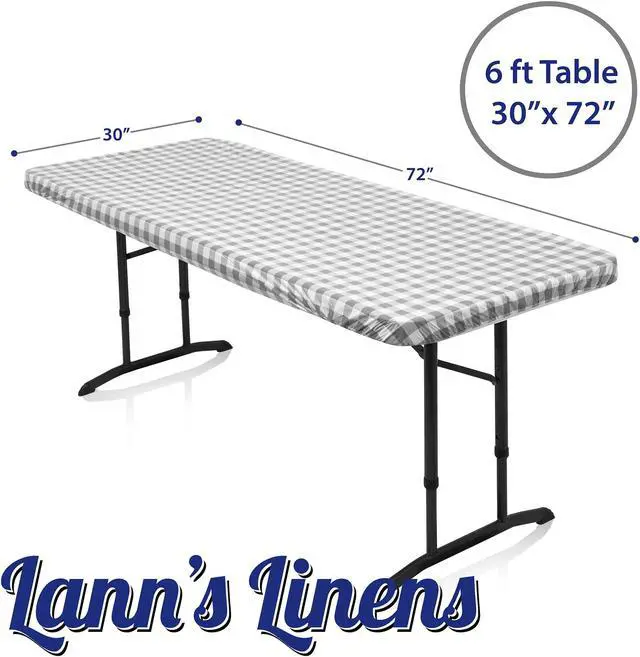 Alt view image 6 of 6 - Lann's Linens 72'' x 30'' Vinyl Tablecloth with Flannel Backing, Gray Checkered - Fitted Waterproof Table Cover for Indoor / Outdoor Use