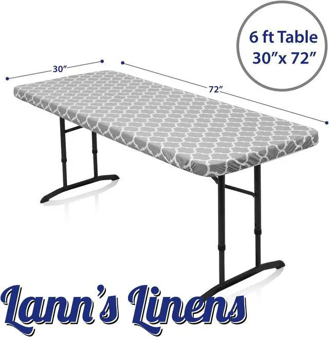 Alt view image 6 of 6 - Lann's Linens 72'' x 30'' Vinyl Tablecloth with Flannel Backing, Gray Moroccan - Fitted Waterproof Table Cover for Indoor / Outdoor Use
