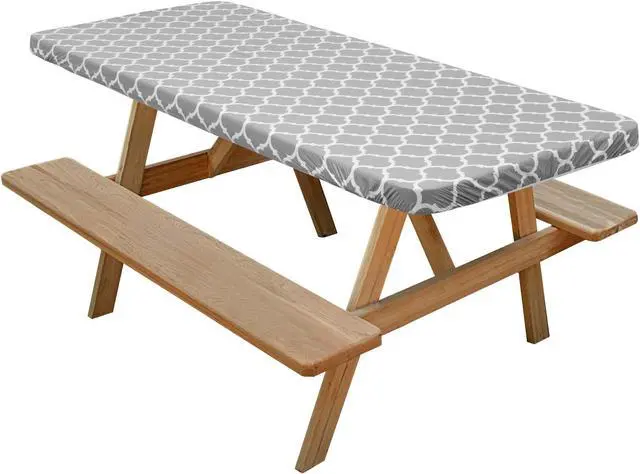 Alt view image 2 of 6 - Lann's Linens 72'' x 30'' Vinyl Tablecloth with Flannel Backing, Gray Moroccan - Fitted Waterproof Table Cover for Indoor / Outdoor Use