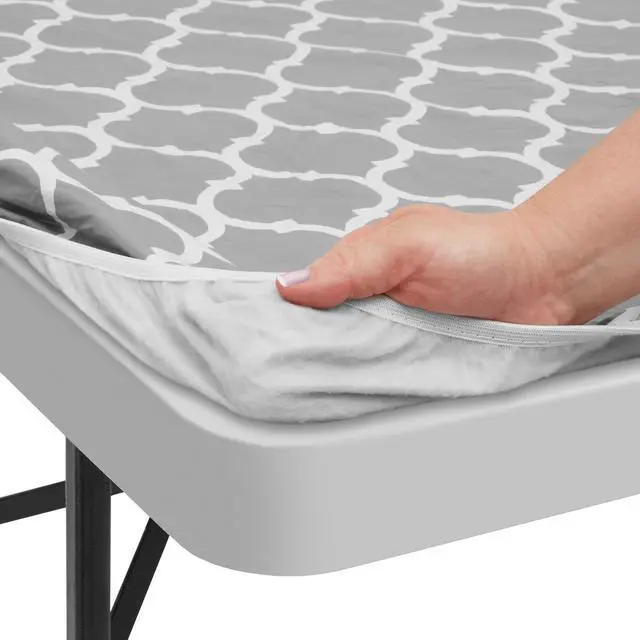 Alt view image 5 of 6 - Lann's Linens 72'' x 30'' Vinyl Tablecloth with Flannel Backing, Gray Moroccan - Fitted Waterproof Table Cover for Indoor / Outdoor Use