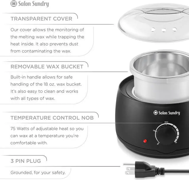 Alt view image 6 of 6 - Salon Sundry Portable Electric Hot Wax Warmer Machine for Hair Removal - Black with Clear Lid