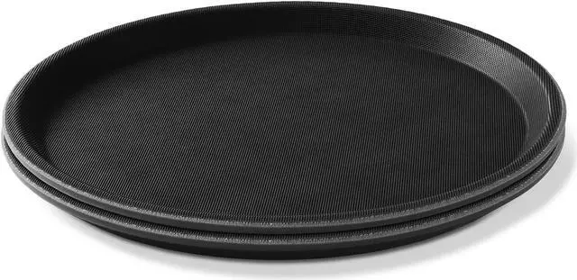 Alt view image 2 of 7 - Jubilee 11" Round Restaurant Serving Trays (Set of 2), Black - NSF Certified Non-Slip Food Service Tray