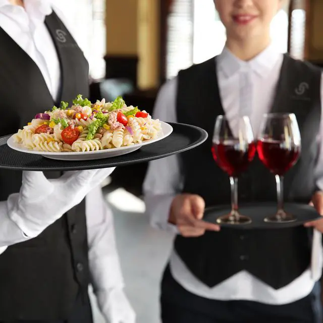Alt view image 3 of 7 - Jubilee 11" Round Restaurant Serving Trays (Set of 2), Black - NSF Certified Non-Slip Food Service Tray