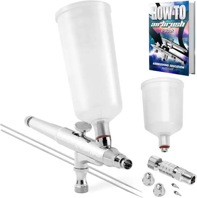 Main image of PointZero Dual Action Gravity-Feed 20cc and 40cc Airbrush Set with 3 Nozzle sets (0.2, 0.3, & 0.5mm Needles Fluid Tips and Air Caps)