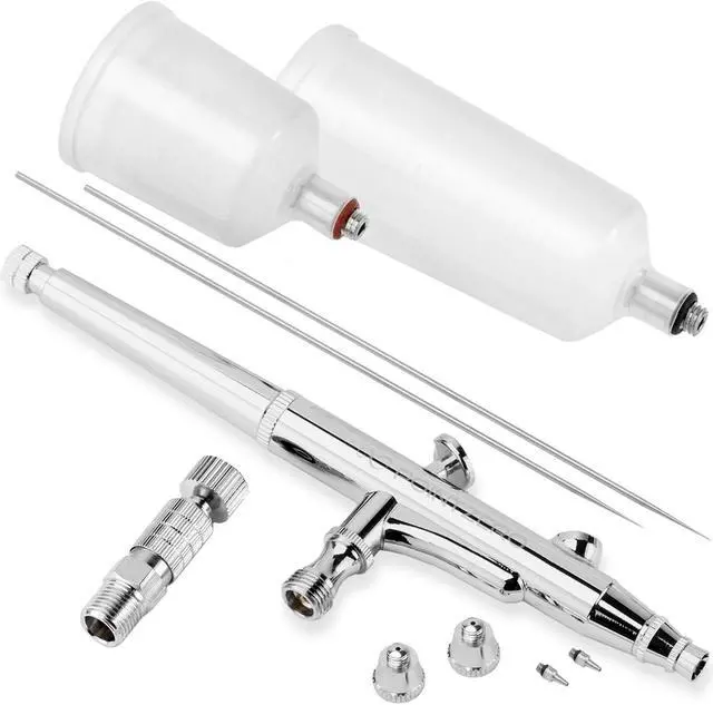 Alt view image 3 of 3 - PointZero Dual Action Gravity-Feed 20cc and 40cc Airbrush Set with 3 Nozzle sets (0.2, 0.3, & 0.5mm Needles Fluid Tips and Air Caps)