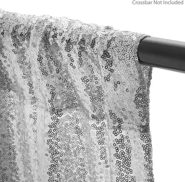 Alt view image 3 of 6 - Lann's Linens (Set of 4) Sequin Photography Backdrop Curtains, Silver - 2ft x 8ft Tall Glitter Background Panels for Wedding, Party or Photo Booth