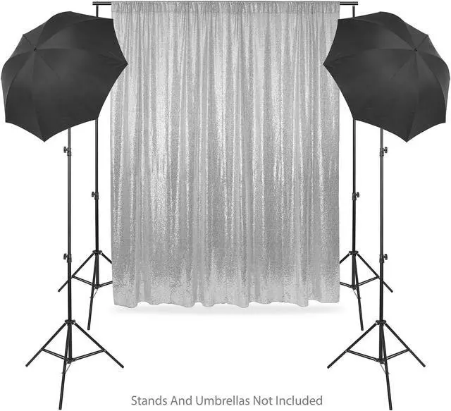 Alt view image 4 of 6 - Lann's Linens (Set of 4) Sequin Photography Backdrop Curtains, Silver - 2ft x 8ft Tall Glitter Background Panels for Wedding, Party or Photo Booth