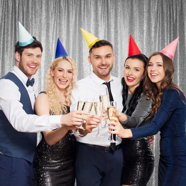 Alt view image 5 of 6 - Lann's Linens (Set of 4) Sequin Photography Backdrop Curtains, Silver - 2ft x 8ft Tall Glitter Background Panels for Wedding, Party or Photo Booth