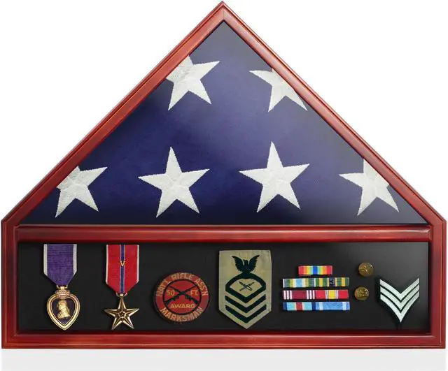 Alt view image 3 of 6 - Reminded Military Medal & Burial Flag Shadow Box Display Case with Glass Insert, Mahogany