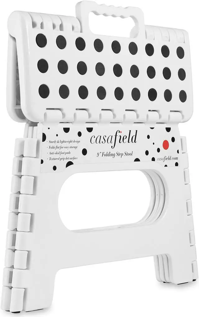 Alt view image 2 of 6 - Casafield 9" Folding Step Stool with Handle (Set of 2), White - Portable Collapsible Small Plastic Foot Stool for Kids and Adults - Use in the Kitchen, Bathroom and Bedroom