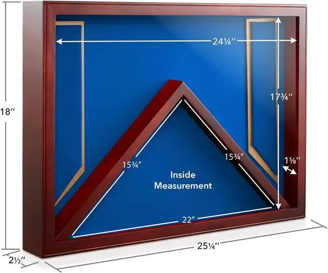 Alt view image 4 of 6 - Reminded Military Shadow Box Display Case for Medals & Burial Flag -Solid Wood Cabinet with  Air Force Blue Velvet Insert