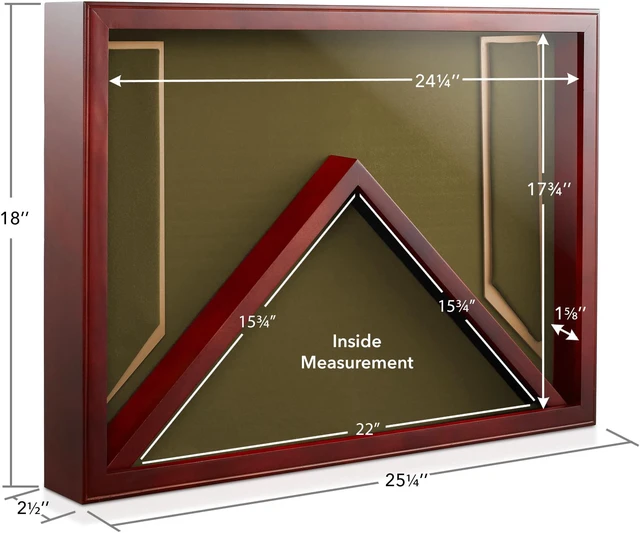 Alt view image 4 of 6 - Reminded Military Shadow Box Display Case for Medals & Burial Flag - Solid Wood Cabinet with Army Green Velvet Insert