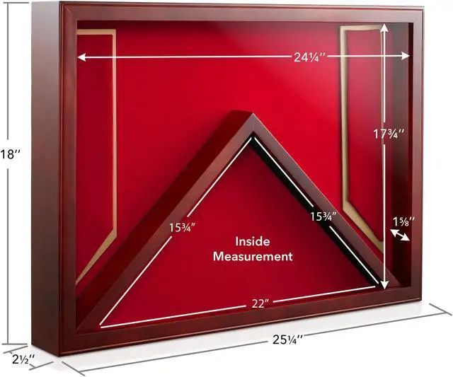 Alt view image 4 of 6 - Reminded Military Shadow Box Display Case for Medals & Burial Flag - Solid Wood Cabinet with US Marine Red Velvet Insert