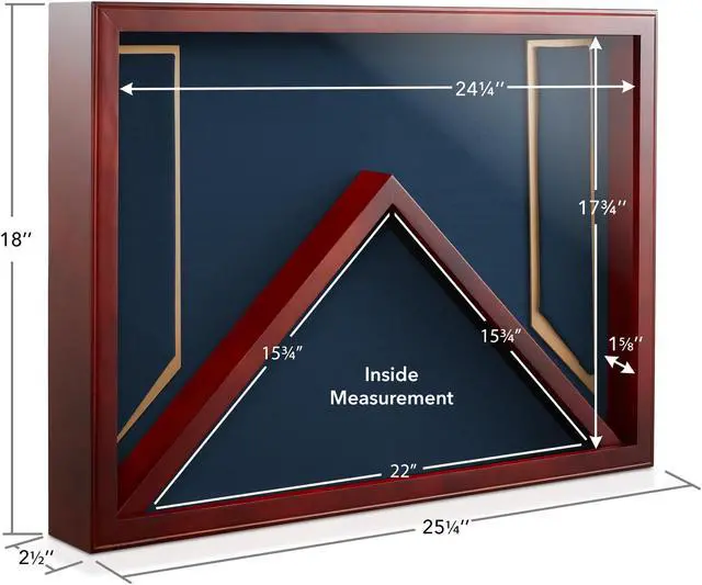 Alt view image 4 of 6 - Reminded Military Shadow Box Display Case for Medals & Burial Flag -  Solid Wood Cabinet with Navy Blue Velvet Insert