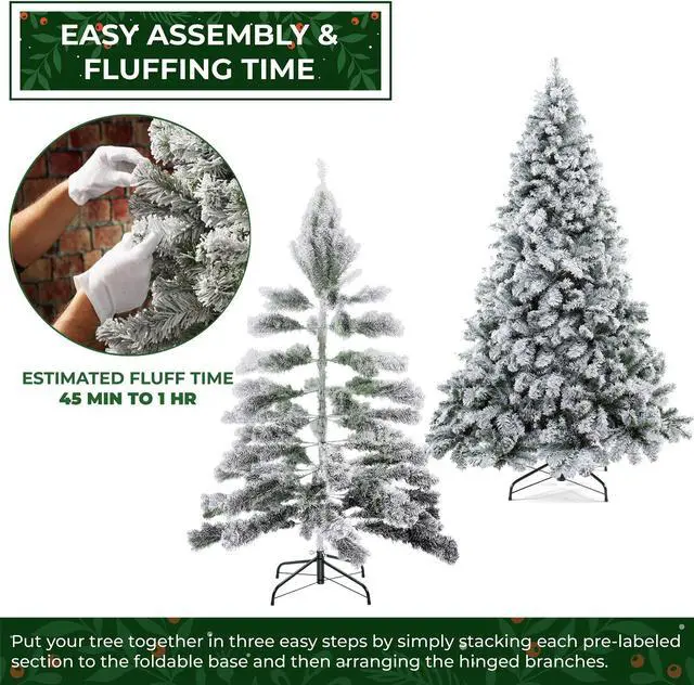 Alt view image 4 of 6 - Casafield 6FT Realistic Snow-Flocked Pine Unlit Artificial Holiday Christmas Tree with Sturdy Metal Stand