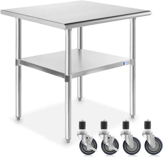 Alt view image 8 of 9 - GRIDMANN NSF Stainless Steel Commercial Kitchen Prep & Work Table w/ 4 Casters (Wheels) - 30 in. x 24 in.