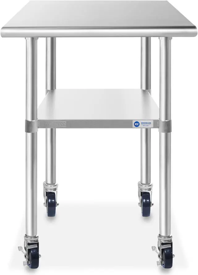 Alt view image 9 of 9 - GRIDMANN NSF Stainless Steel Commercial Kitchen Prep & Work Table w/ 4 Casters (Wheels) - 30 in. x 24 in.