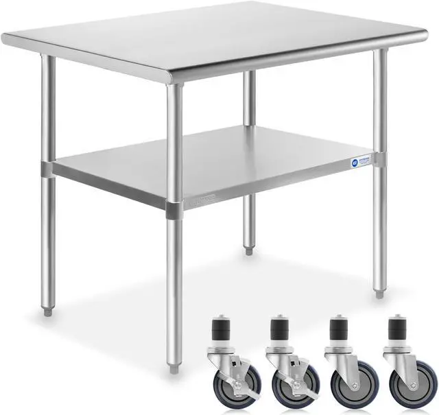 Main image of GRIDMANN NSF Stainless Steel Commercial Kitchen Prep & Work Table w/ 4 Casters (Wheels) - 36 in. x 24 in.