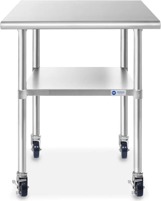 Alt view image 2 of 6 - GRIDMANN NSF Stainless Steel Commercial Kitchen Prep & Work Table w/ 4 Casters (Wheels) - 36 in. x 24 in.