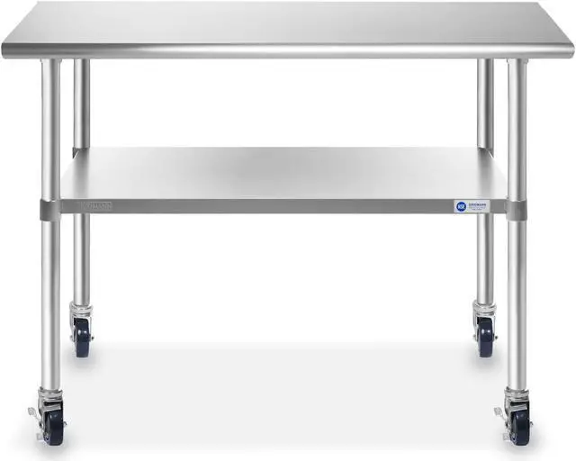 Alt view image 9 of 9 - GRIDMANN NSF Stainless Steel Commercial Kitchen Prep & Work Table w/ 4 Casters (Wheels) - 48 in. x 24 in.