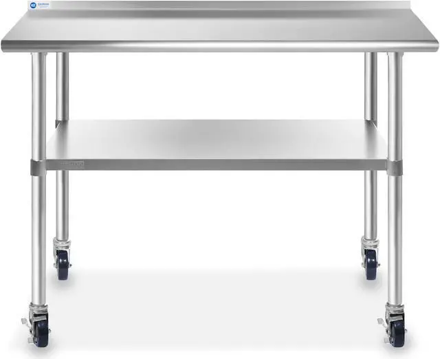 Alt view image 9 of 9 - GRIDMANN NSF Stainless Steel Commercial Kitchen Prep & Work Table w/ Backsplash Plus 4 Casters (Wheels) - 48 in. x 24 in.