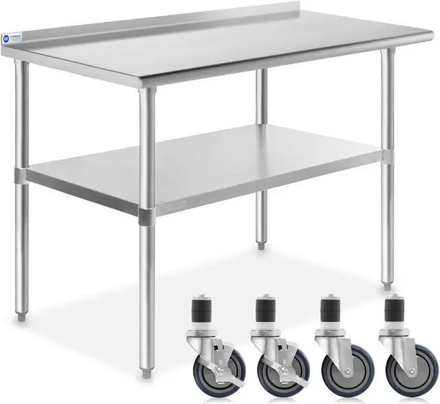 Alt view image 8 of 9 - GRIDMANN NSF Stainless Steel Commercial Kitchen Prep & Work Table w/ Backsplash Plus 4 Casters (Wheels) - 48 in. x 24 in.