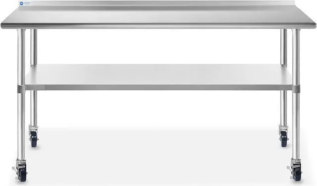 Alt view image 2 of 6 - GRIDMANN Stainless Steel Table 72 in. x 24 in., NSF Commercial Kitchen Prep & Work Table w/ Backsplash and Wheels