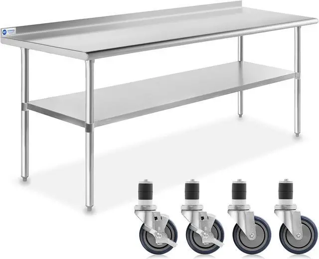 Main image of GRIDMANN Stainless Steel Table 72 in. x 24 in., NSF Commercial Kitchen Prep & Work Table w/ Backsplash and Wheels