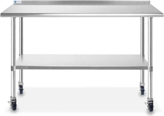 Alt view image 2 of 6 - GRIDMANN Stainless Steel Table 60 in. x 24 in., NSF Commercial Kitchen Prep & Work Table w/ Backsplash and Wheels