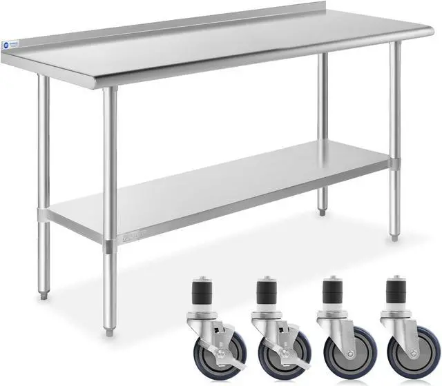 Main image of GRIDMANN Stainless Steel Table 60 in. x 24 in., NSF Commercial Kitchen Prep & Work Table w/ Backsplash and Wheels