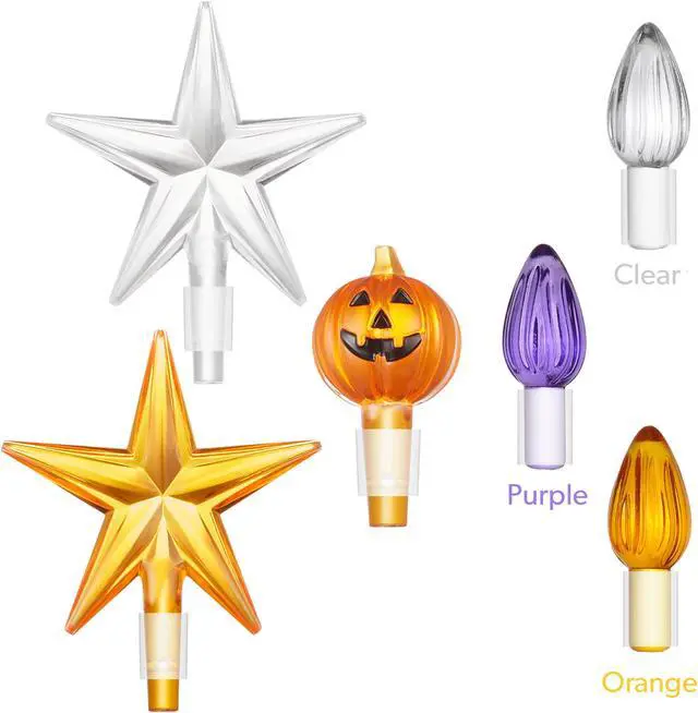 Alt view image 6 of 6 - Casafield Hand-Painted Ceramic Halloween Tree, 15-Inch Pre-Lit Decoration with 128 Multi-Color Lights, Jack-O-Lantern and Star Toppers