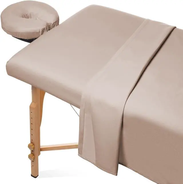 Main image of Saloniture 3-Piece Microfiber Massage Table Sheet Set - Premium Facial Bed Cover - Includes Flat and Fitted Sheets with Face Cradle Cover - Sand Brown