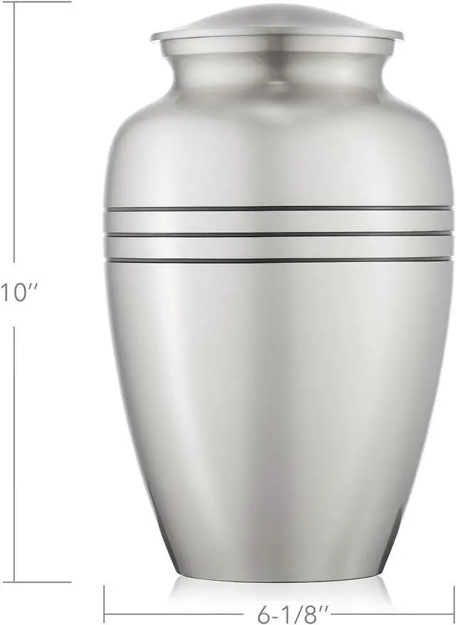 Alt view image 2 of 5 - Reminded Adult Cremation Memorial Urn for Human Ashes, Pewter with Black Stripe Brass Funeral Urn with Velvet Bag