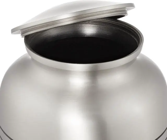 Alt view image 3 of 5 - Reminded Adult Cremation Memorial Urn for Human Ashes, Pewter with Black Stripe Brass Funeral Urn with Velvet Bag