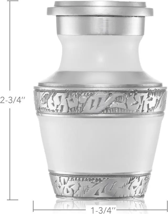 Alt view image 3 of 5 - Reminded Small Cremation Memorial Urn for Human Ashes, White and Silver Miniature Keepsake Urn with Velvet Case