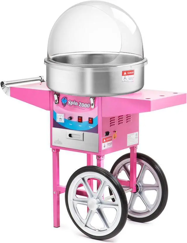 Alt view image 2 of 6 - Olde Midway Cotton Candy Machine Cart with Bubble Shield, SPIN-2000 Electric Candy Floss Maker, Commercial-Grade