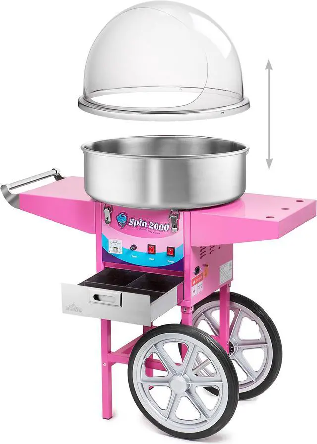 Alt view image 4 of 6 - Olde Midway Cotton Candy Machine Cart with Bubble Shield, SPIN-2000 Electric Candy Floss Maker, Commercial-Grade