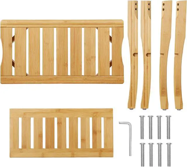 Alt view image 6 of 6 - Casafield Bamboo Shower Bench with Storage Shelf, Wooden 2-Tier Bathroom Spa Stool for Indoor or Outdoor Use