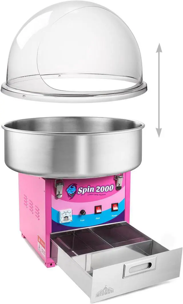 Alt view image 4 of 6 - Olde Midway Cotton Candy Machine with Bubble Shield, SPIN-2000 Electric Candy Floss Maker, Commercial-Grade