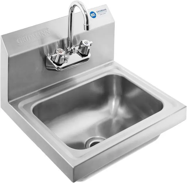 Alt view image 9 of 14 - GRIDMANN Commercial NSF Stainless Steel Sink Wall Mount Hand Washing Basin with Faucet