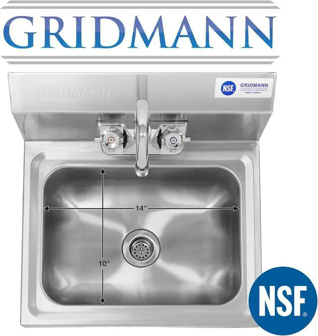 Alt view image 11 of 14 - GRIDMANN Commercial NSF Stainless Steel Sink Wall Mount Hand Washing Basin with Faucet