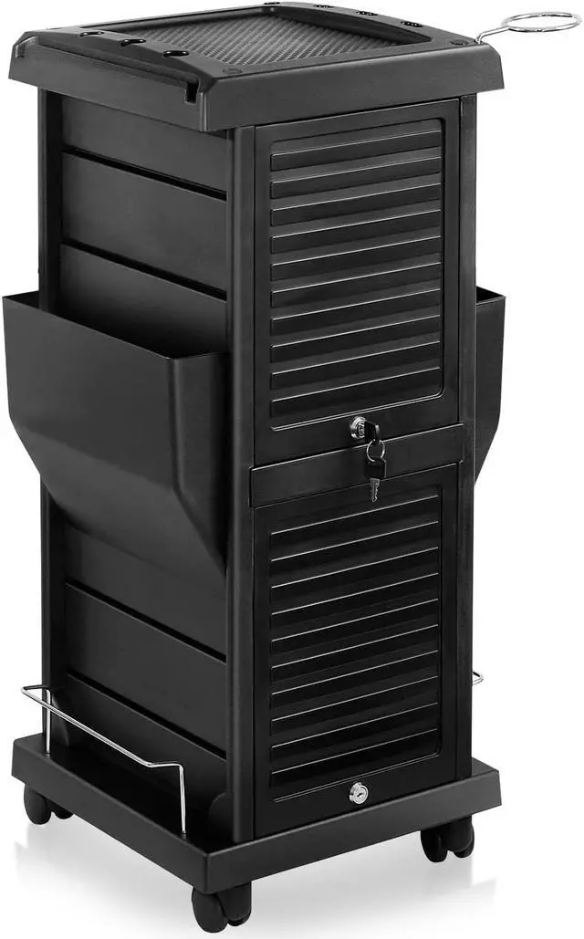 Main image of Saloniture Premium Locking Rolling Trolley Cart with Pockets - Black