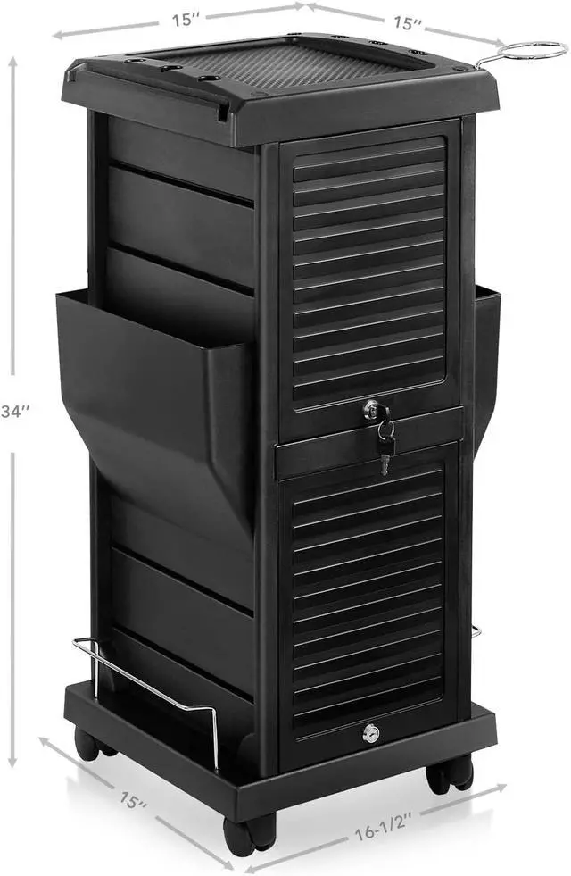 Alt view image 3 of 5 - Saloniture Premium Locking Rolling Trolley Cart with Pockets - Black