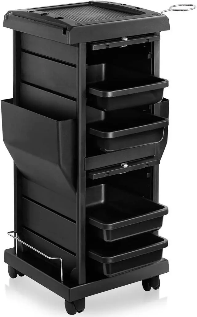 Alt view image 2 of 5 - Saloniture Premium Locking Rolling Trolley Cart with Pockets - Black