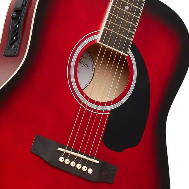 Alt view image 4 of 6 - Ashthorpe Full-Size Dreadnought Acoustic-Electric Guitar Bundle - Premium Tonewoods - Red