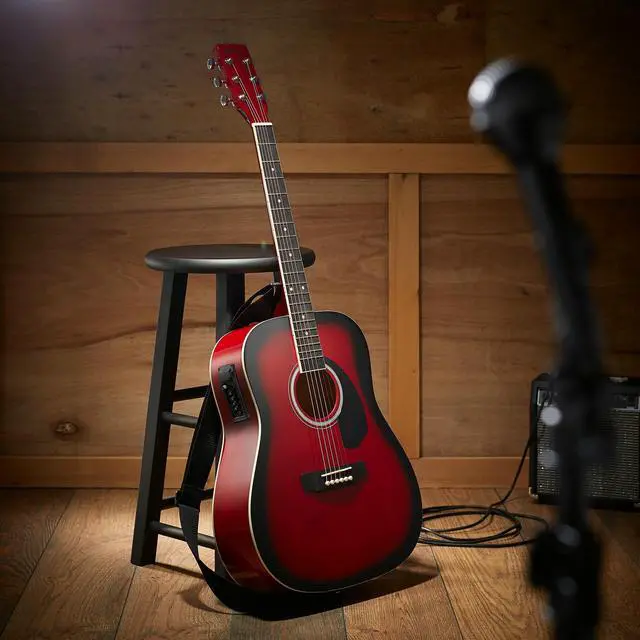 Alt view image 2 of 6 - Ashthorpe Full-Size Dreadnought Acoustic-Electric Guitar Bundle - Premium Tonewoods - Red