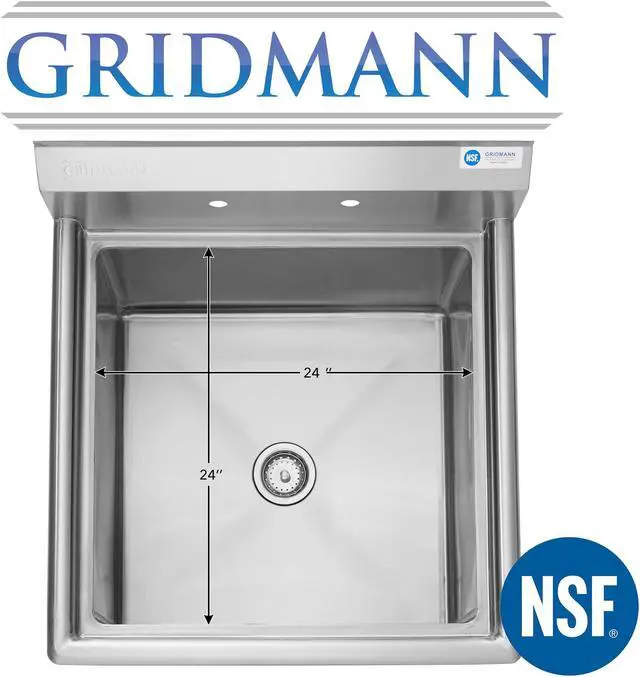 Alt view image 9 of 12 - GRIDMANN 30" Wide Stainless Steel Kitchen Prep & Utility Sink, 1 Compartment NSF Commercial Sink with 24" x 24" Bowl for Restaurant, Laundry, Garage
