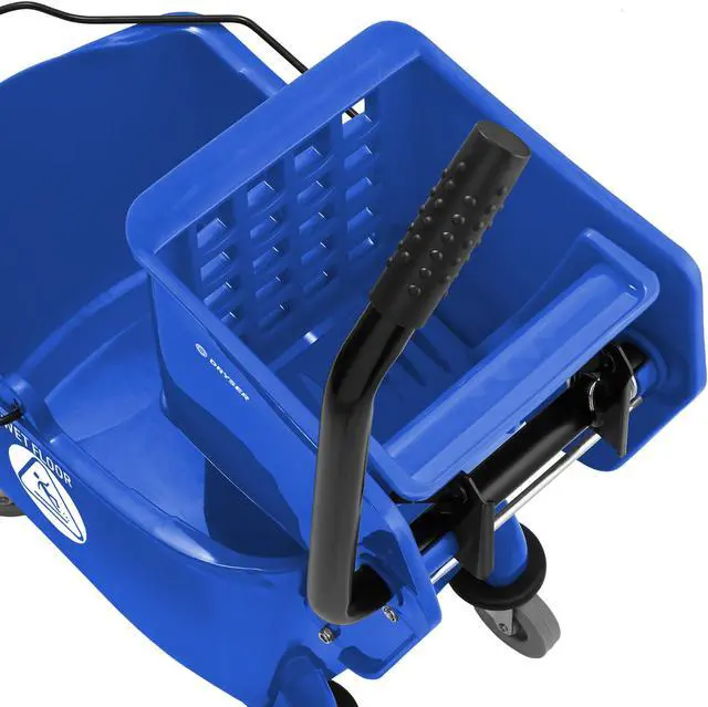 Alt view image 6 of 6 - Dryser Commercial Janitorial Cleaning Cart on Wheels with Shelves and Vinyl Bag & Commercial Mop Bucket with Side Press Wringer, 26 Qt. Blue